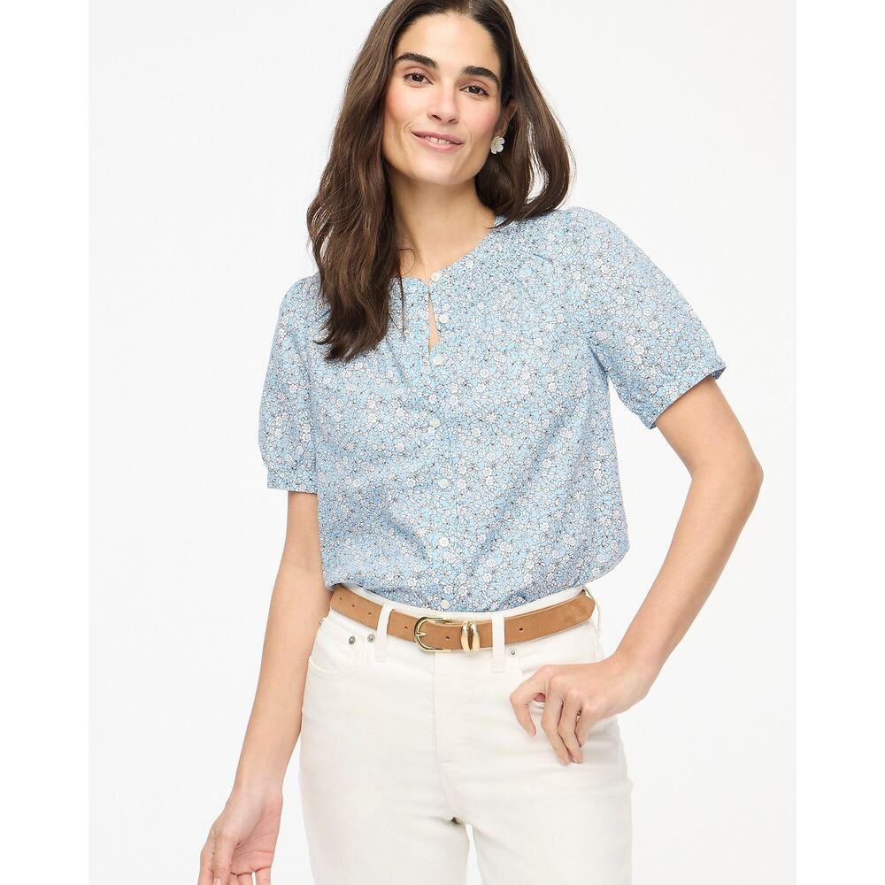 NWT J. Crew Linen-Blend Short-Sleeve Smock-Neck Top Size M